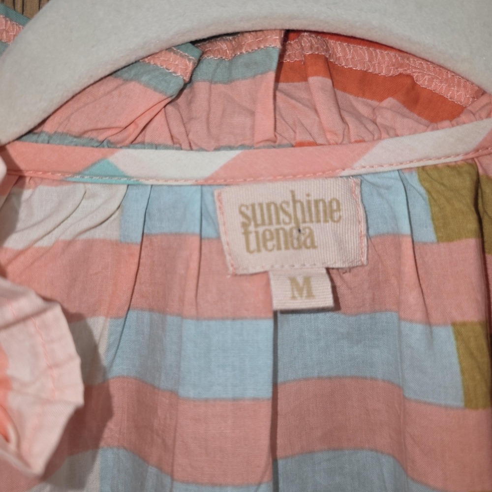 Sunshine Tienda Top Women M Artsy Stripe Ruffle Flutter Sleeve Preppy Coastal - Picture 3 of 8
